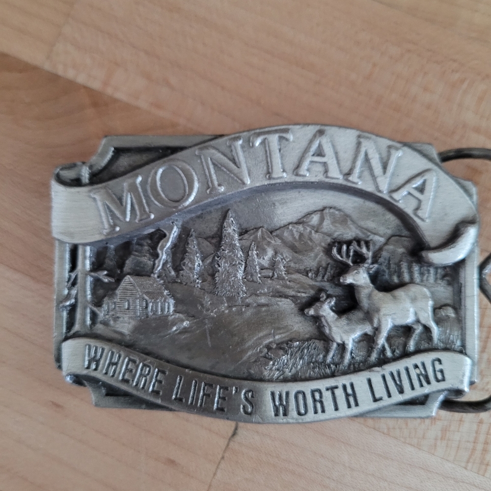 Heavy Montana belt buckle signed pewter